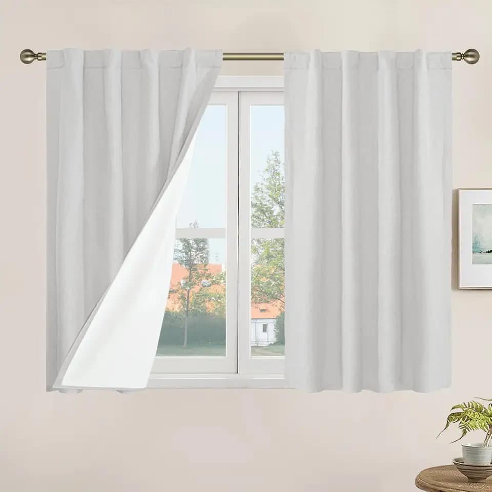 LAMIT Short Linen Curtains 40 Inches Long for Small Window with White Liner