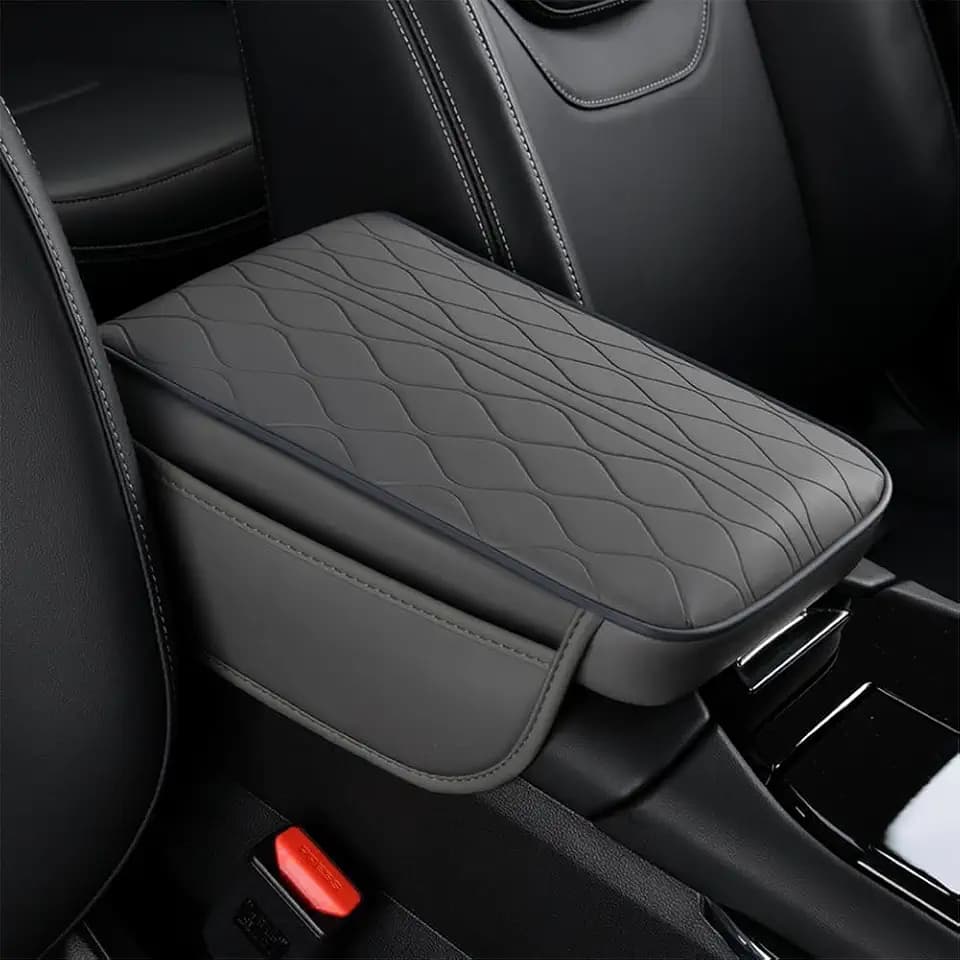New Universal Car Center Console Cover with Side Pockets - Leather Armrest Cover,Waterproof Armrest Box Mat,Arm Rest Covering Car Interior Accessories Arm Rest Cushion for SUV/Truck/Vehicle(Gray)