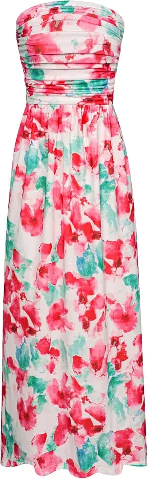 GRACE KARIN Women Strapless Dress Casual Loose Ruched Long Maxi Dress with Pockets