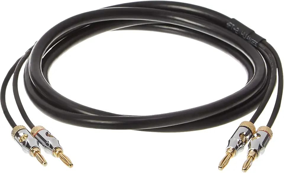 Amazon Basics Banana Plug 16AWG Speaker Cable Wire, CL2 Rated for in-Wall Use, Gold-Plated Banana-Tip Plugs (4mm), Oxygen-Free Copper, 6 Foot, Black