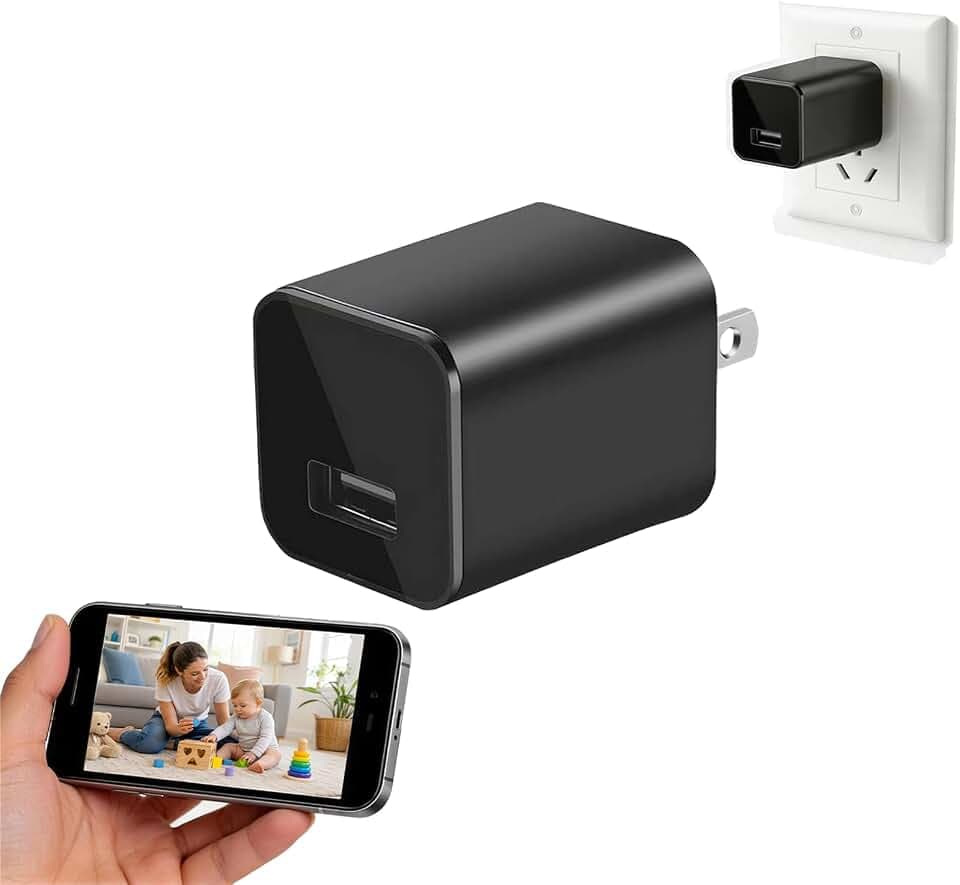 USB Charger Camera, WiFi Small Security Camera, Full HD 1080P Mini Wireless Nanny Cam Motion Detection with App Live Feed for Home, Window, Indoor