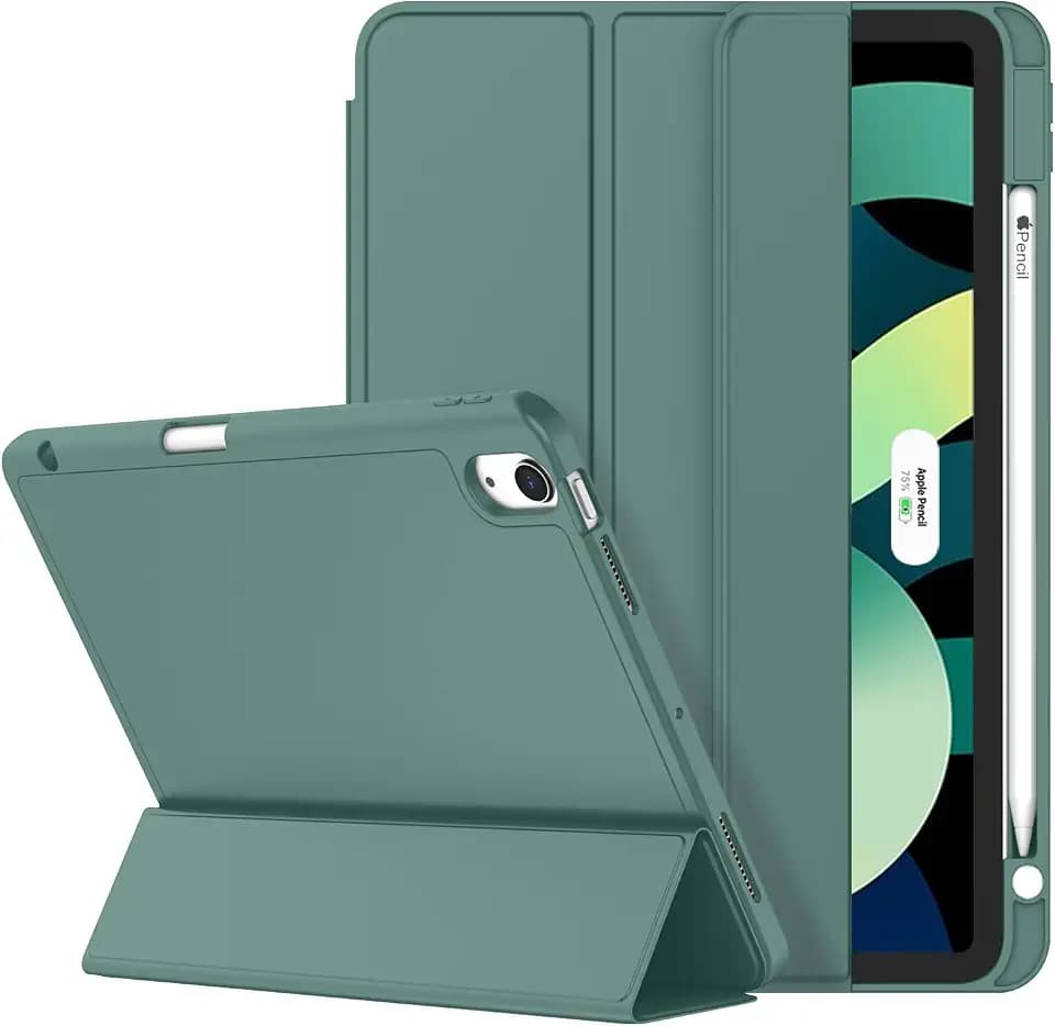 ZryXal iPad Air 11 Inch Case M4 2026/ M3 (2025)/ M2 (2024), iPad Air 5th (2022)/ 4th Generation (2020) 10.9 Inch - Smart Cover with Pencil Holder and Soft TPU Back, Auto Wake/Sleep(New Midnight Green)
