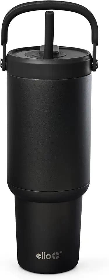 Ello Oasis Go+ 32oz Insulated Stainless Steel Tumbler with Straw, Black