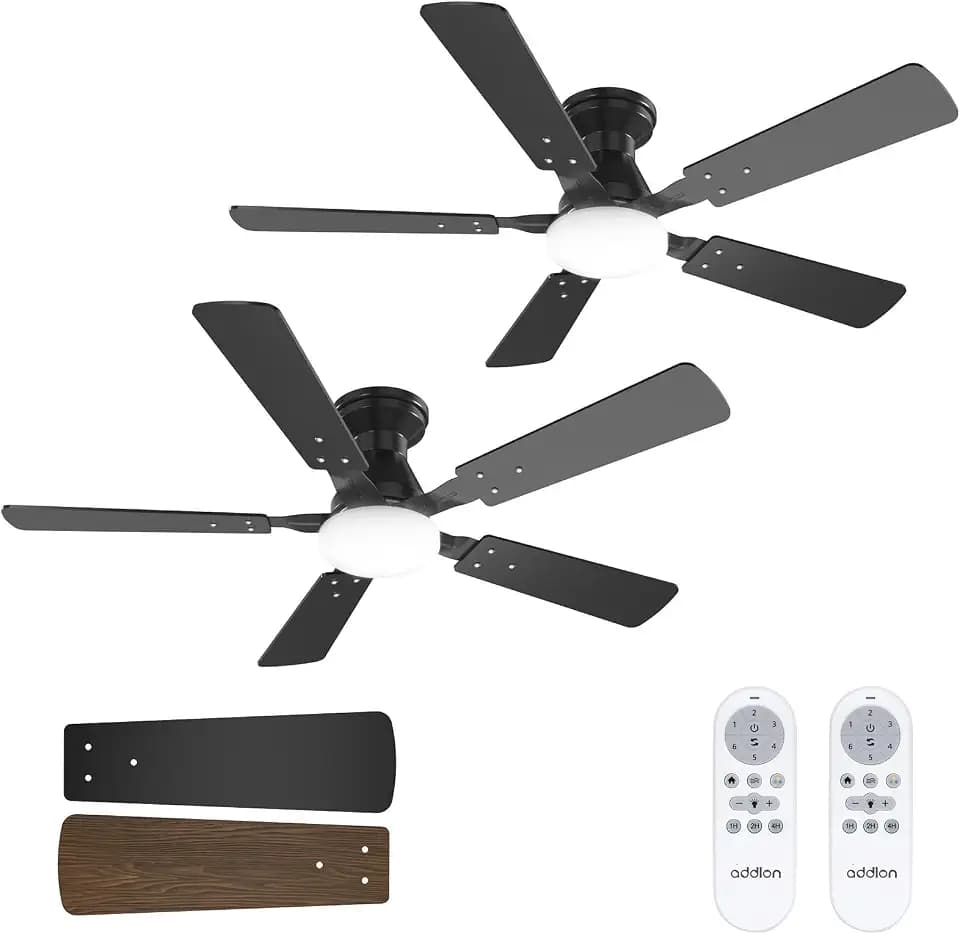 addlon 2 Pack 48 Inch Low Profile Ceiling Fans with Lights, Remote, Black