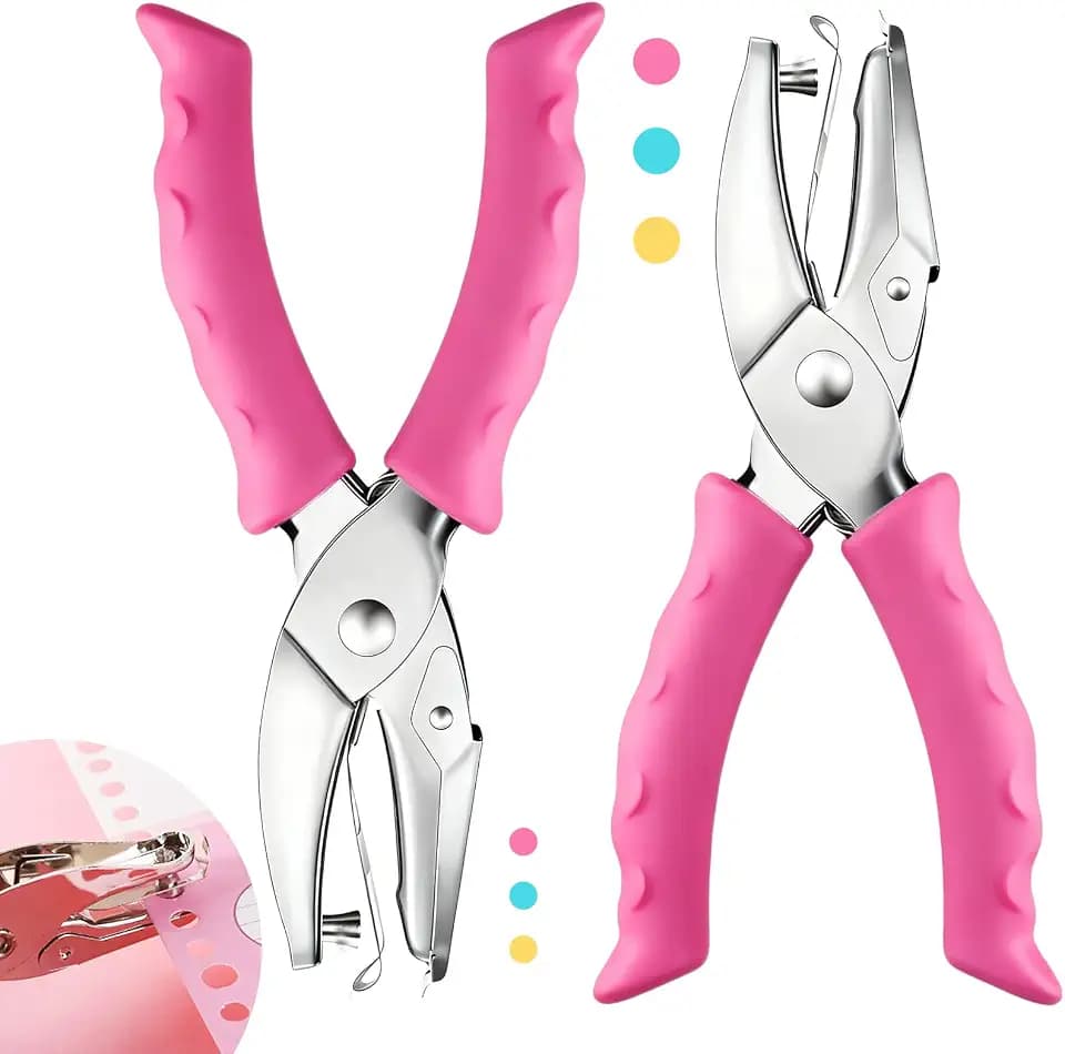 Single Hole Punch, 2 Pcs 1/4" and 1/8" Hole Puncher with Pink Soft Grip