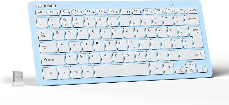 TECKNET 2.4G Wireless Keyboard - Mini Compact Keyboard with Media Hotkeys, 12-Month Battery Life, Compatible with PC, Desktop, Laptop, Smart TV(Blue)