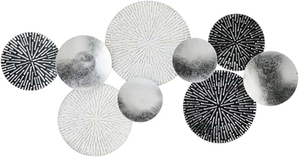 Elements 39 In Silver Hematite Metal Wall Decor - Large Modern White Circle Overlapping Geometric Wall Art for Living Room, Bedroom, or Entryway