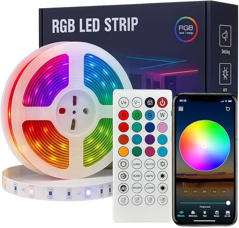 LED-Streifen, selbstklebend, Bluetooth RGB LED-Streifen mit Fernbedienung und App, LED-Beleuchtung, LEDs für Zimmer, Gaming-Party (15M)