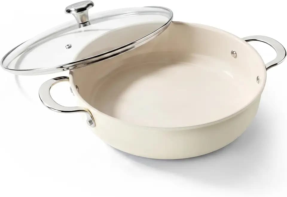 Redchef Schmorpfanne 28 cm Hohem Rand und Deckel, keramikpfanne, 4l, Beige