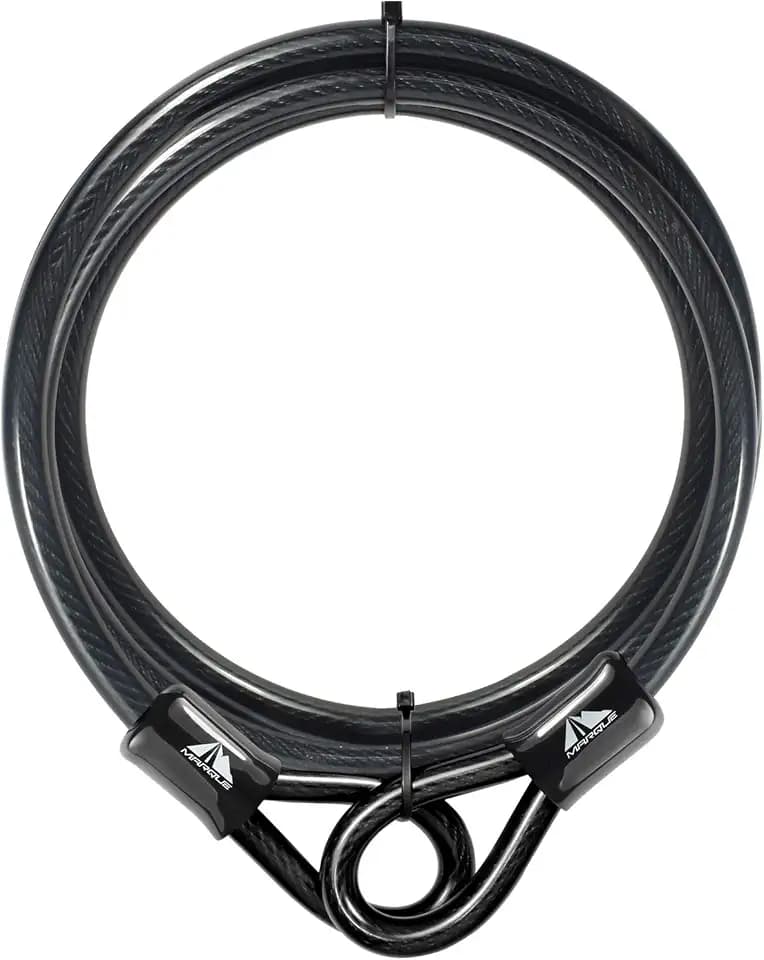 MARQUE Security Steel Cable - 3/8 inch (10 mm) Thick (4', 7', 15', 20' or 30') Vinyl Coated Braided Steel Cable with Double Sealed Looped Ends for U-Lock, Padlock, Disc Lock (7 FT)
