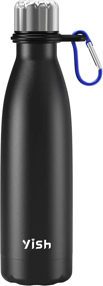 YISH Edelstahl Trinkflasche Thermosflasche Edelstahl:Wasserflasche 500ml Trinkflasche Kohlensäure Geeignet mit Schnalle 10h Heiß/Kalt BPA Frei für Büro,Schule,Sport,Camping,Schwarz