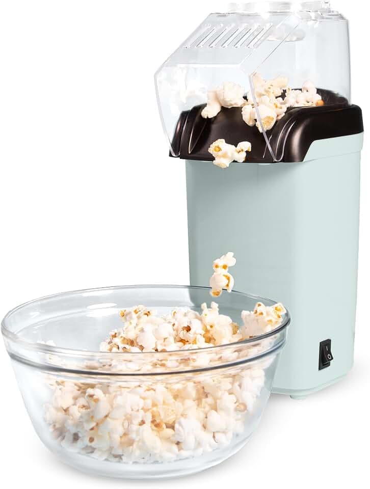 Tasty Hot Air Popcorn Popper, Healthy and Delicious Popcorn in Minutes, Fast and Easy-to-Use, Built-In Measuring Cup and Butter Warmer, 8 Cups, Aqua