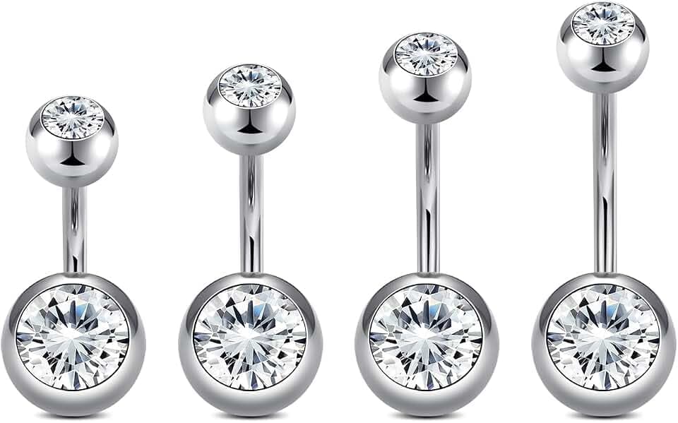 Longita Belly Button Rings Short Bar for Women Stainless Steel Belly Ring Navel Piercing Jewelry 14g Colorful Ball Pack 6mm 1/4” 8mm 5/16“ 10mm