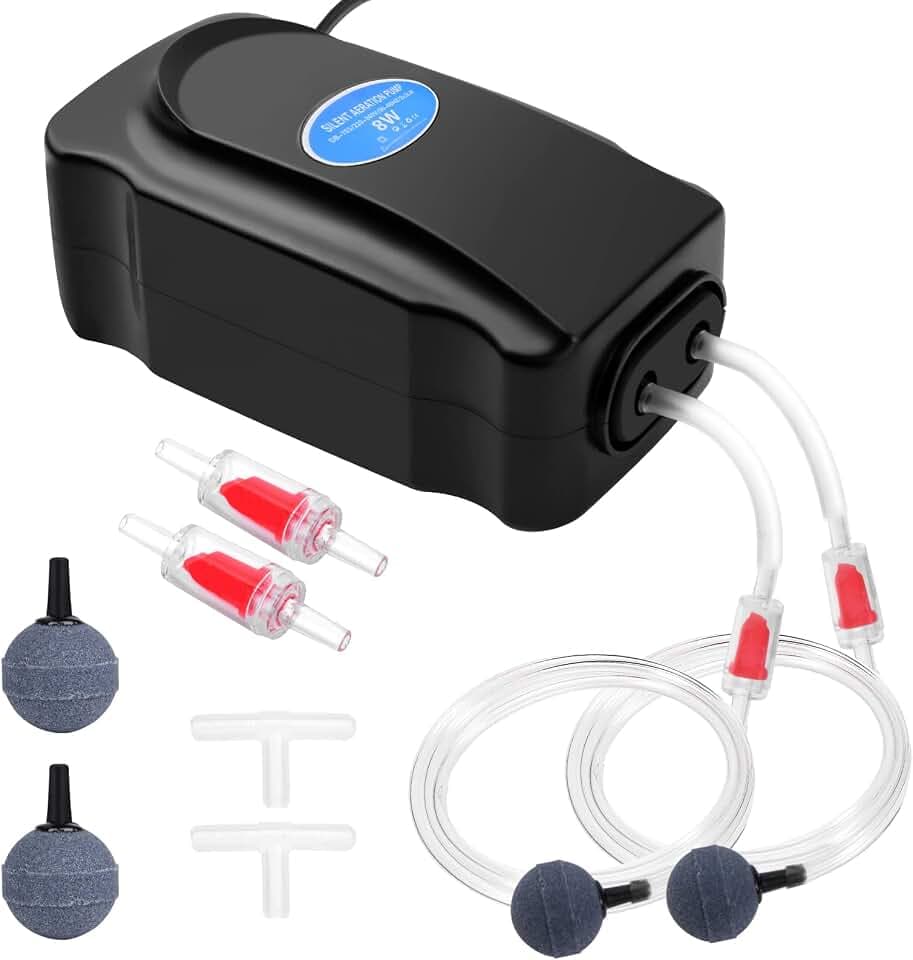 Flintronic Aquarium Luftpumpe, Leise Sauerstoffpumpe mit Rückschlagventil, Luftpumpen Kit mit Silikonschlauch, Luftstein und T-Stecker, Mini-Aquarienluftpumpe für 5-300L Fish Tank