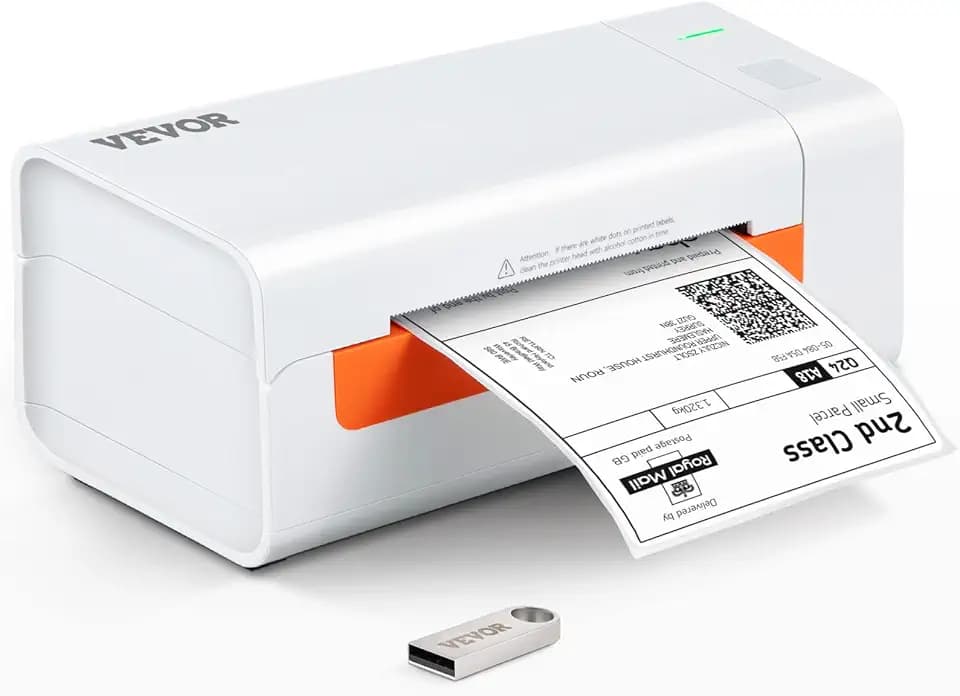 VEVOR Thermodirekt-Etikettendrucker 4x6 USB-Barcode 150 mm/s 203dpi für Paketversand kompatibel mit Amazon/eBay/Etsy/UPS Support Windows/macOS/Linux/Linux/Chromebook Weiß
