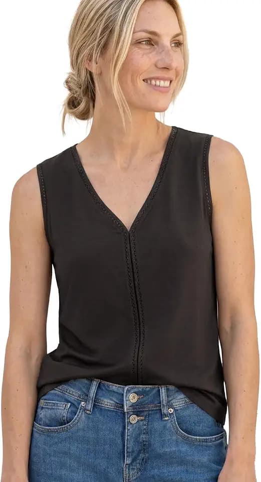 Street One Damen Top mit V-Neck und Crochet-Tape