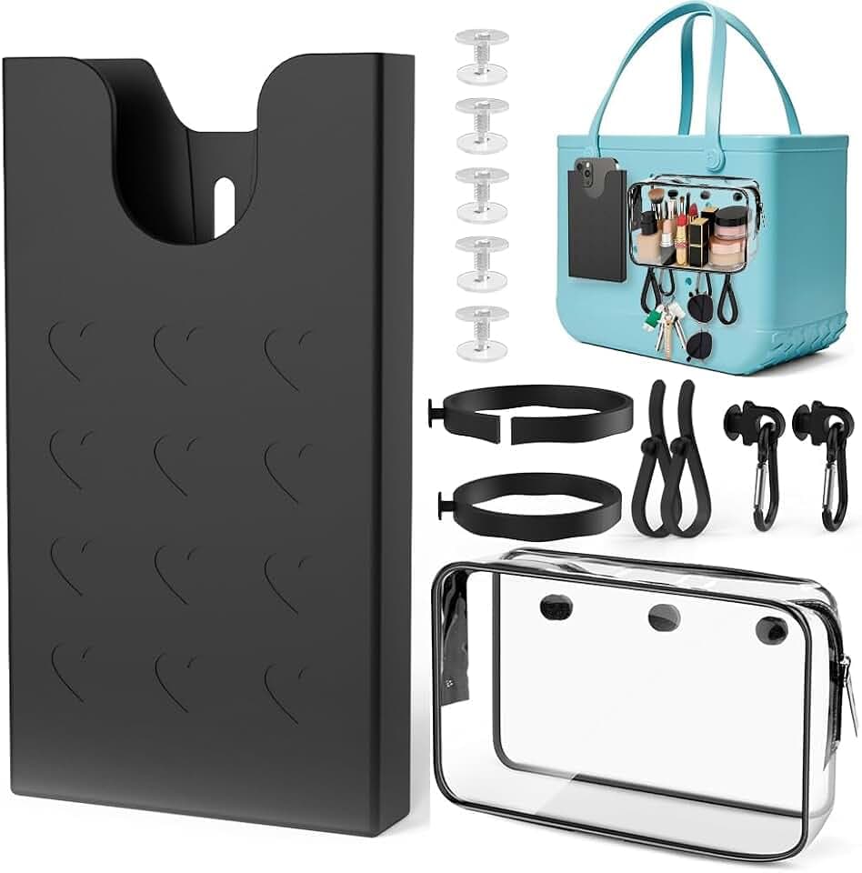8PCS Accessories for Bogg Bags, Hole Bags Organizer with Phone Holder,Cup Holder & PVC Clear Bags, Hooks and Keychain, Compatible with Original Medium Large Bogg Bag & Other Hole Bag