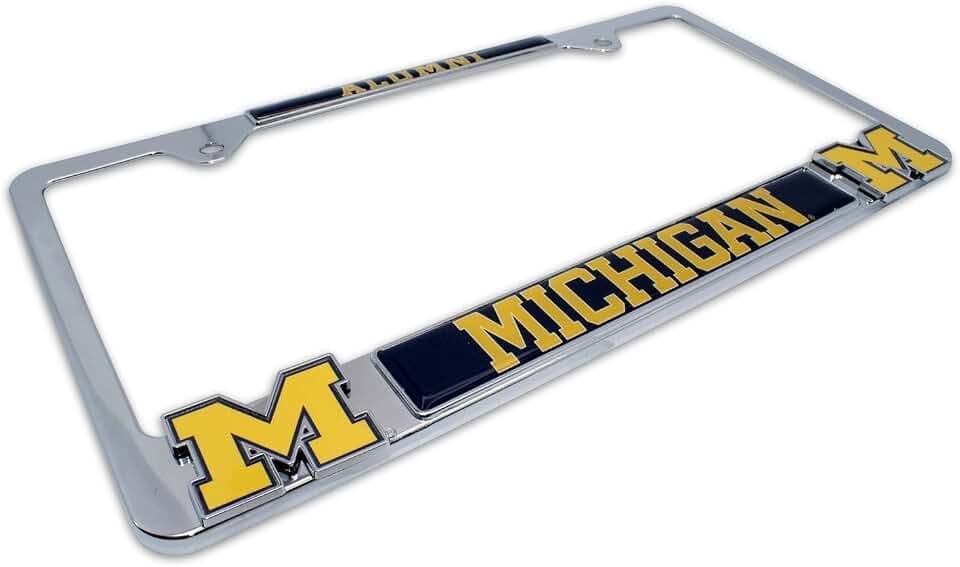 Premium All Metal Wolverines Alumni License Plate Frame w/Dual 3D Logos - Second Generation (Michigan)
