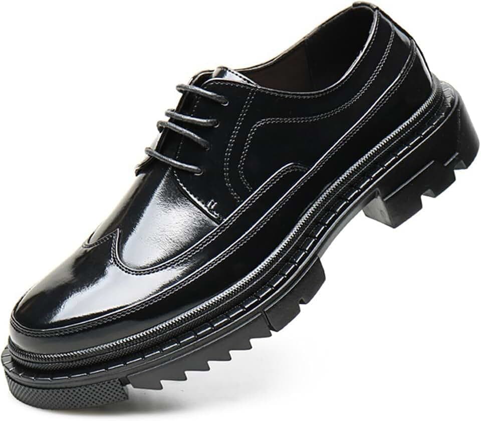 Mens Platform Wingtip Oxfords Comfortable Round Toe Lug Thick Sole Brogues for Dress Business Work Office