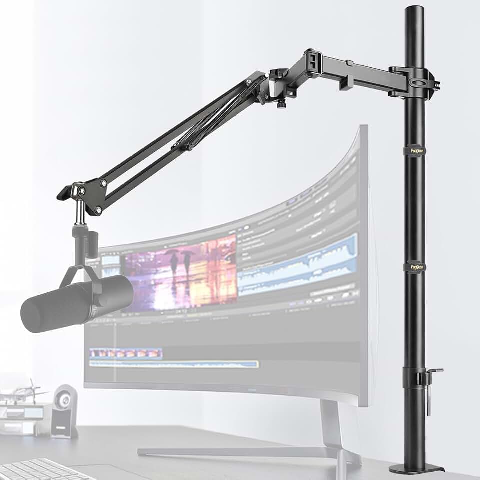 Overhead Mikrofon Arm, Höhenverstellbarer Mikrofon Ständer Arm mit Erhöhtem Verlängerungsstange für Shure SM7B, Blue Yeti, HyperX QuadCast S und andere Mikrofone