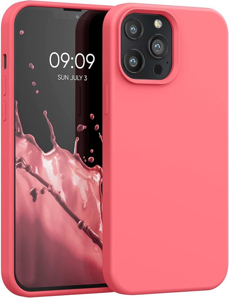 kwmobile Handyhülle für iPhone 13 Pro Max Hülle, für iPhone 13 Pro Max Case - Hülle Silikon - kabelloses Laden - Neon Koralle