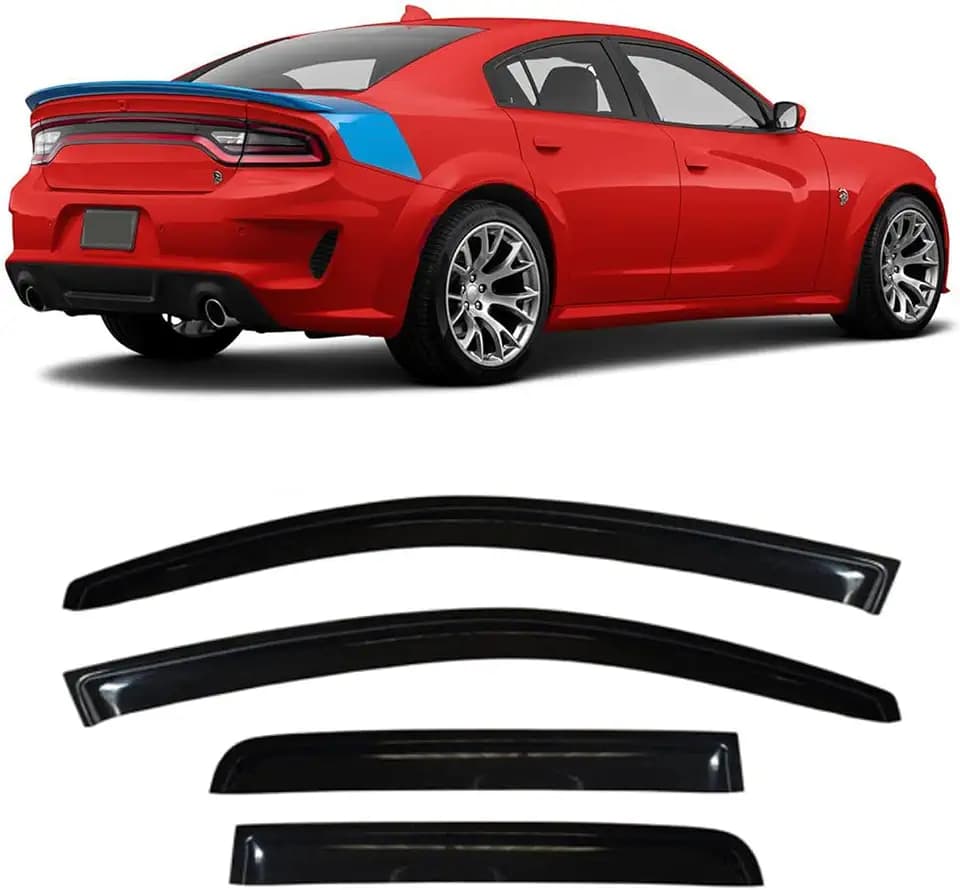 Durable Window rain Guards for 2011-2021 Dodge Charger, Original Tape-on Window Visors, Window Deflector for Cars, Dark Smoke, 4 PCS, WV94313