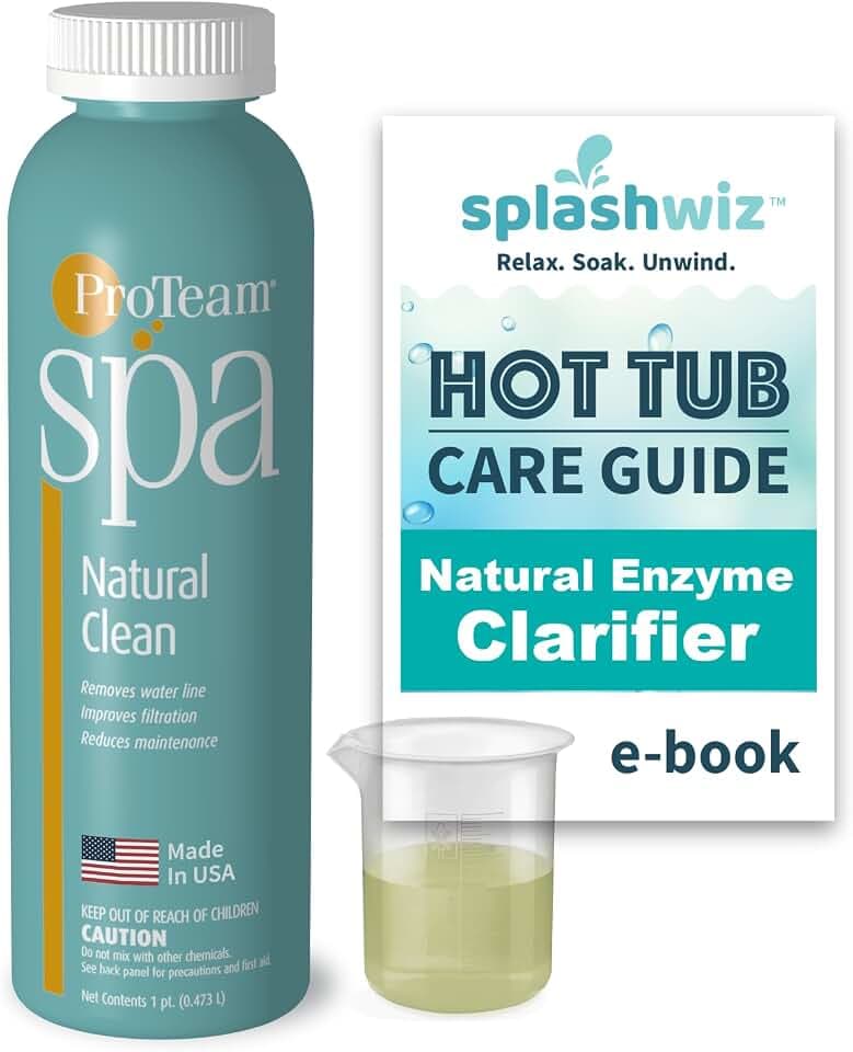 Proteam Spa Natural Clean - All Natural Hot Tub Water Clarifier Hot Tub Clarifier - Spa Enzymes for Hot Tub with SplashWiz Hot Tub Chemicals Care Guide - Made in USA (1 pt)
