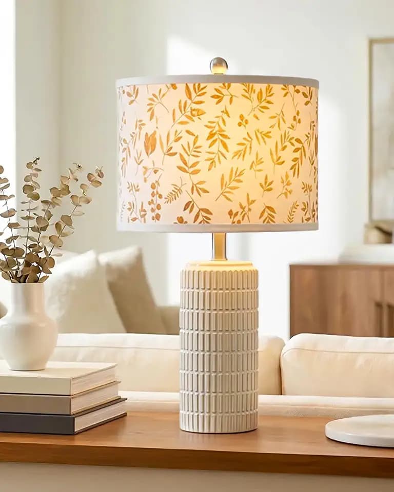 PoKat 23'' Dried Flowers Table Lamp for Bedroom Nightstands, Birthday Gifts for Women Mom, House Warming Gifts New Home Decor, Ceramic Lamp for Living Room Nursery, Modern Bedroom Lamp for Dresser