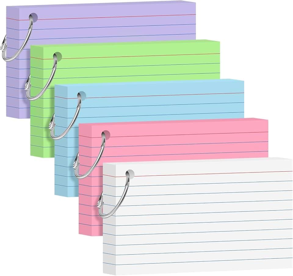 250 Count Colored Index Cards 3x5 Inch Flash Cards Note Cards with Ring
