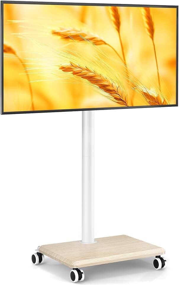 5Rcom TV Ständer Rollbar für 27-60 Zoll Flach Curved Fernseher (Beige) | Fernsehständer mit Rollen Höhenverstellbarer Schwenkbar, Holzbasis einfache Montage platzsparend, Max VESA 400x400mm bis 40kg