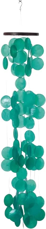 Woodstock Chimes Capiz Waterfall Wind Chime, 40" Patina Green Capiz Round Sea Shell, Handcrafted Ocean Theme Windchime for Outdoor, Patio or Garden Décor (CWPG)