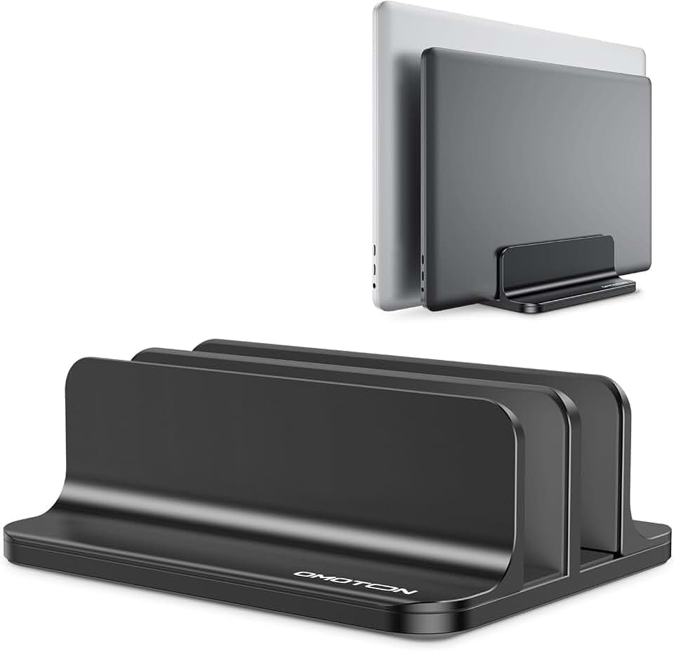 OMOTON Dual Vertical Desk Laptop Stand Holder, Fits MacBook Air/Pro, Black