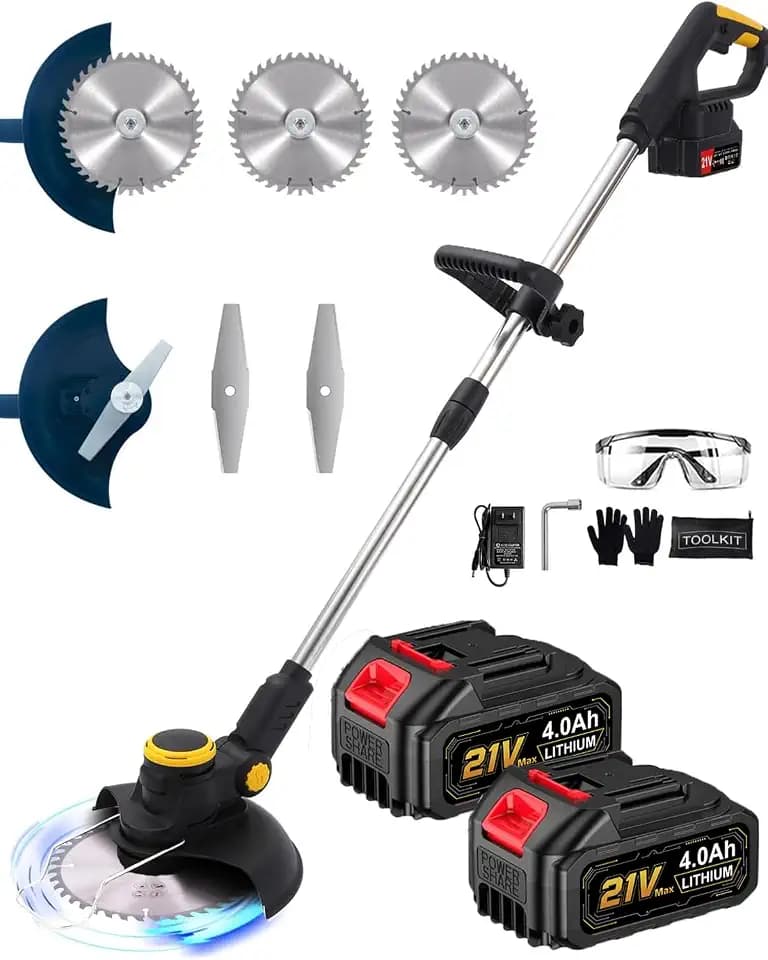 Cordless Weed Wacker, Electric Weed Eater Battery Powered with 2 x 4.0Ah Batteries & Charger, Brushless Lightweight Grass Trimmer/Brush Cutter for Yard Garden (Black)