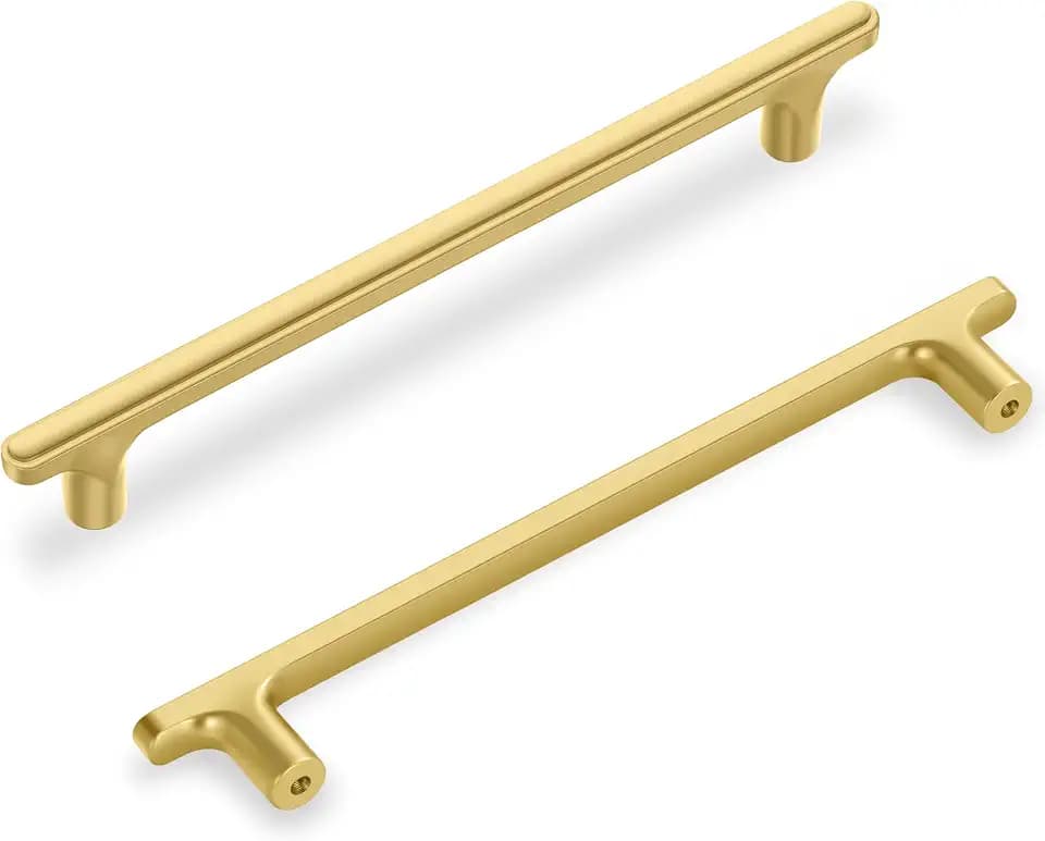 Lardmon 3 Pack Brushed Gold Modern Cabinet Pulls 7.6 Inch(195mm) Total Length | 6.3 Inch(160mm) Hole Center Bar Pulls Kitchen Cabinet Handles Solid Drawer Pulls Heavy Duty Kitchen Cabinet Hardware