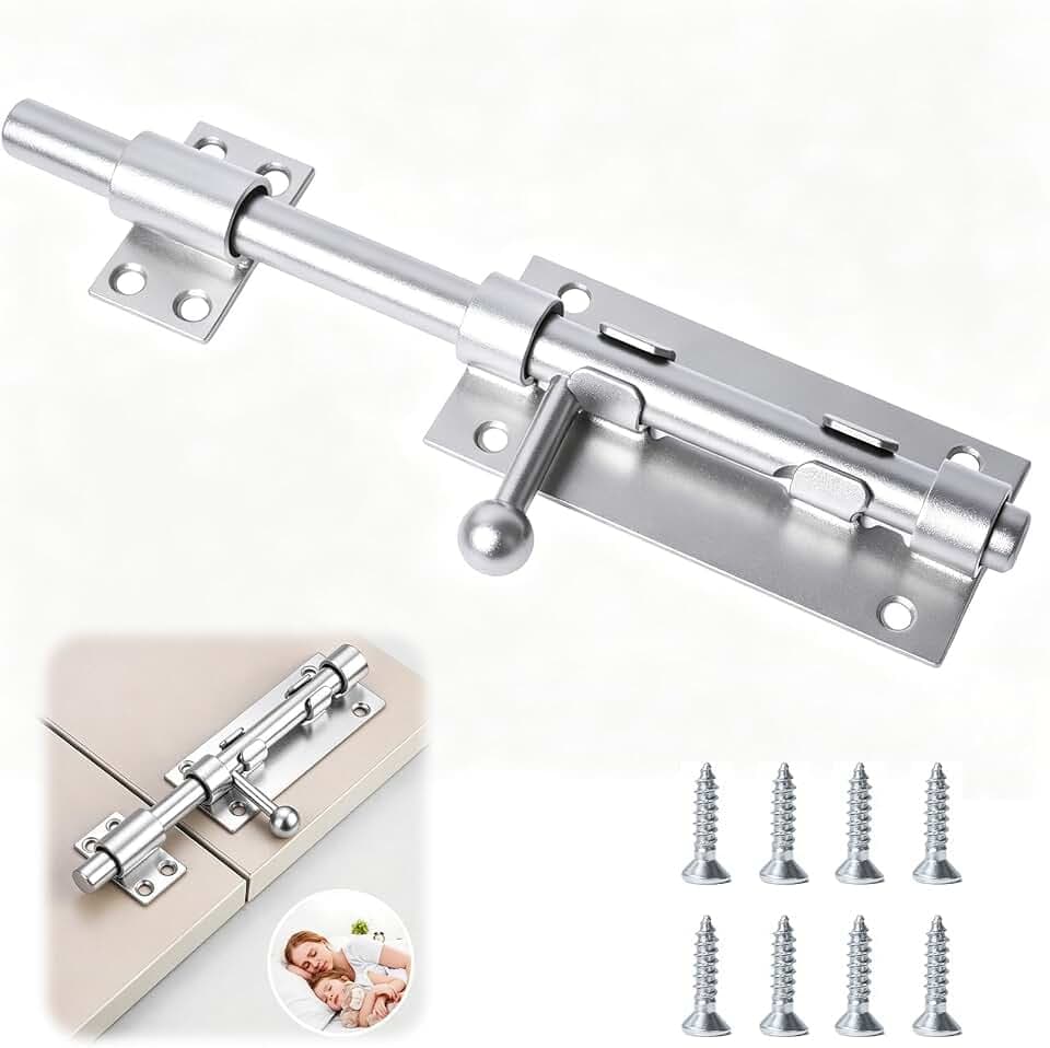 Robuster Türriegel Abschließbare Türriegel Bolzenriegel mit Vorhängeschloss Loch, 304 Edelstahl Schieberiegel mit Schrauben für Schlafzimmer Toilette, Schwarz (Silver, 1 pcs)