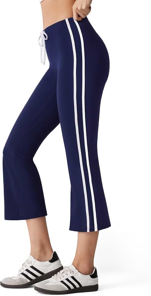MOOSLOVER Women Flare Capri Yoga Pants High Waisted Side Stripe Drawstring Bootcut Flared Cropped Leggings