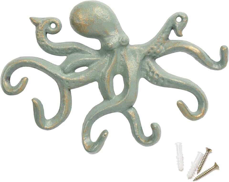 Wandhaken Vintage Gusseisen Krake Schlüsselbrett, Hellgrün
