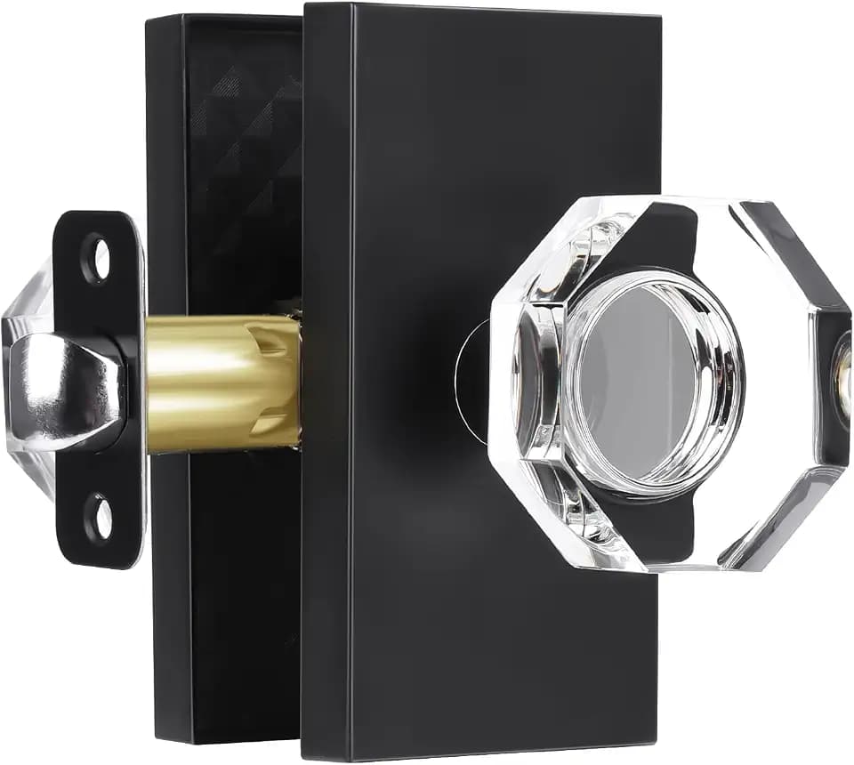 Octagon Passage Clear Glass Door Knobs Interior, Matte Black Crystal Door Knobs for Hall/Closet