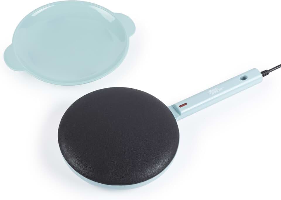 Giles & Posner Handheld Pancake Maker – 20 cm Aluminiumplatte, PFAS-freie Antihaftbeschichtung, Bereitschaftsanzeigen, sofortige Crêpes, mit Griff, Teigschüssel, 600W, Blau