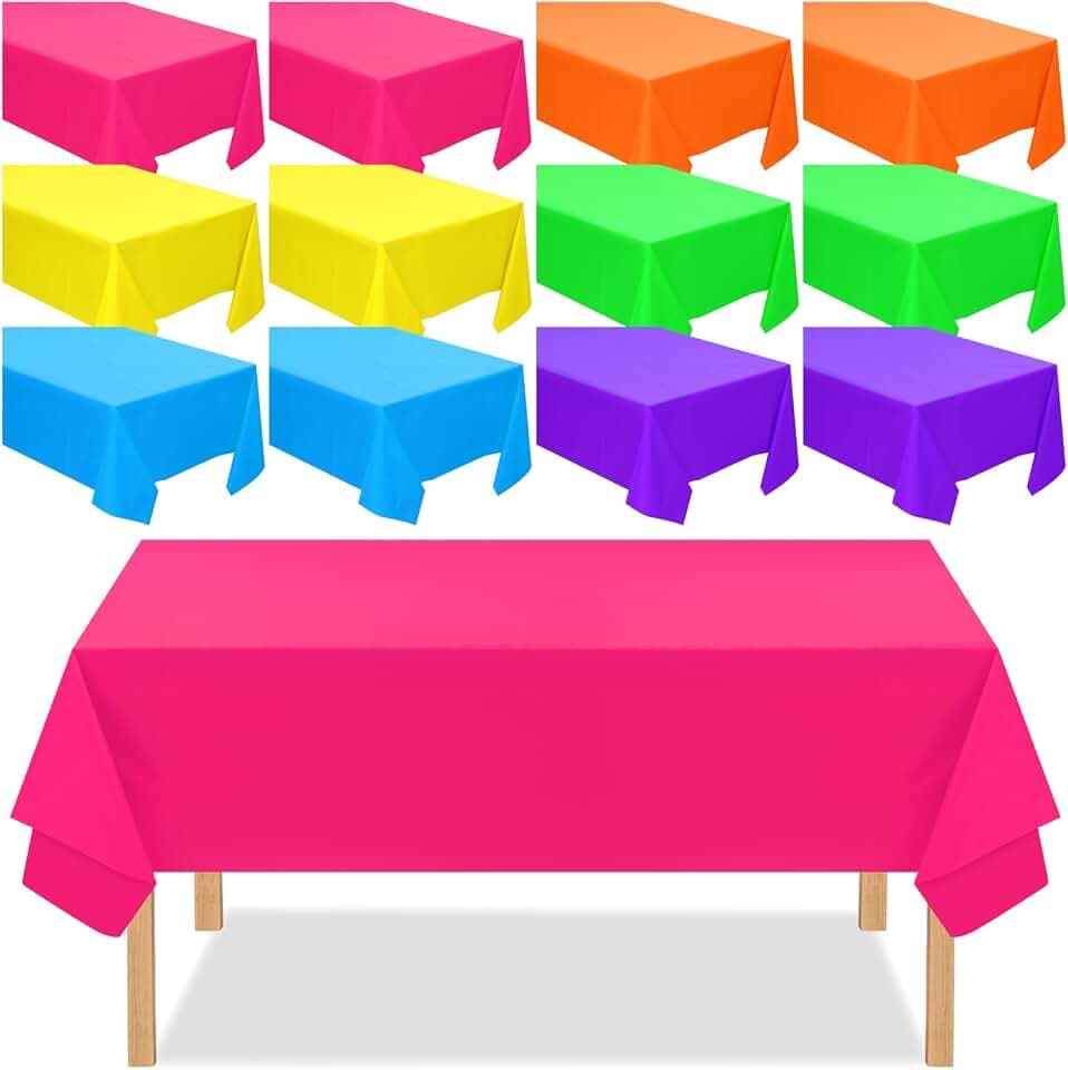 Peryiter 12 Pack Neon Color Plastic Tablecloth,54 x 108 Inch,Fresh Color