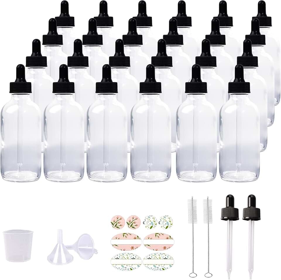 24 Pack 4oz Clear Glass Bottles with Glass Eye Droppers