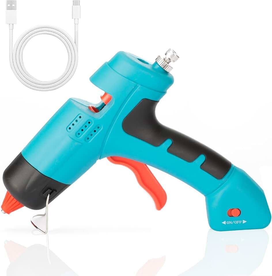 VINATO Heißklebepistole Akku Heißklebepistole Kabellos, Ideal für DIY, Handwerk Heimwerker und Kreativprojekte, Enthält keinen Klebestift, Blau