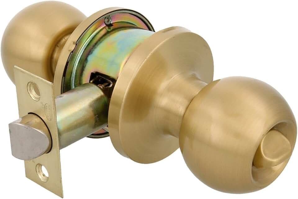 Amig - Knauf-Kugelset | Notfallsystem von außen und Verriegelung von innen | Einsteckschloss 60/70 mm | Eckige Kante | Messing | Mattgold | Für 35 bis 45 cm dicke Türen