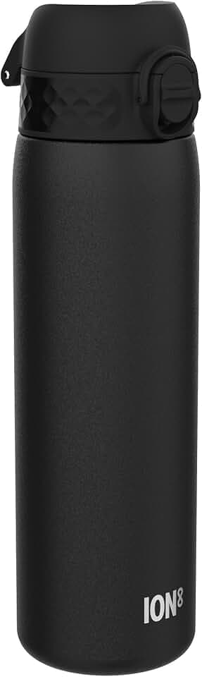 ION8 Leicht Stahl-Trinkflasche, 600 ml, Nicht IsoliertAuslaufsicher, Einhandöffnung, Sichere Verriegelung, Spülmaschinenfest, Klappdeckel, Tragegriff, Leicht zu Reinigen