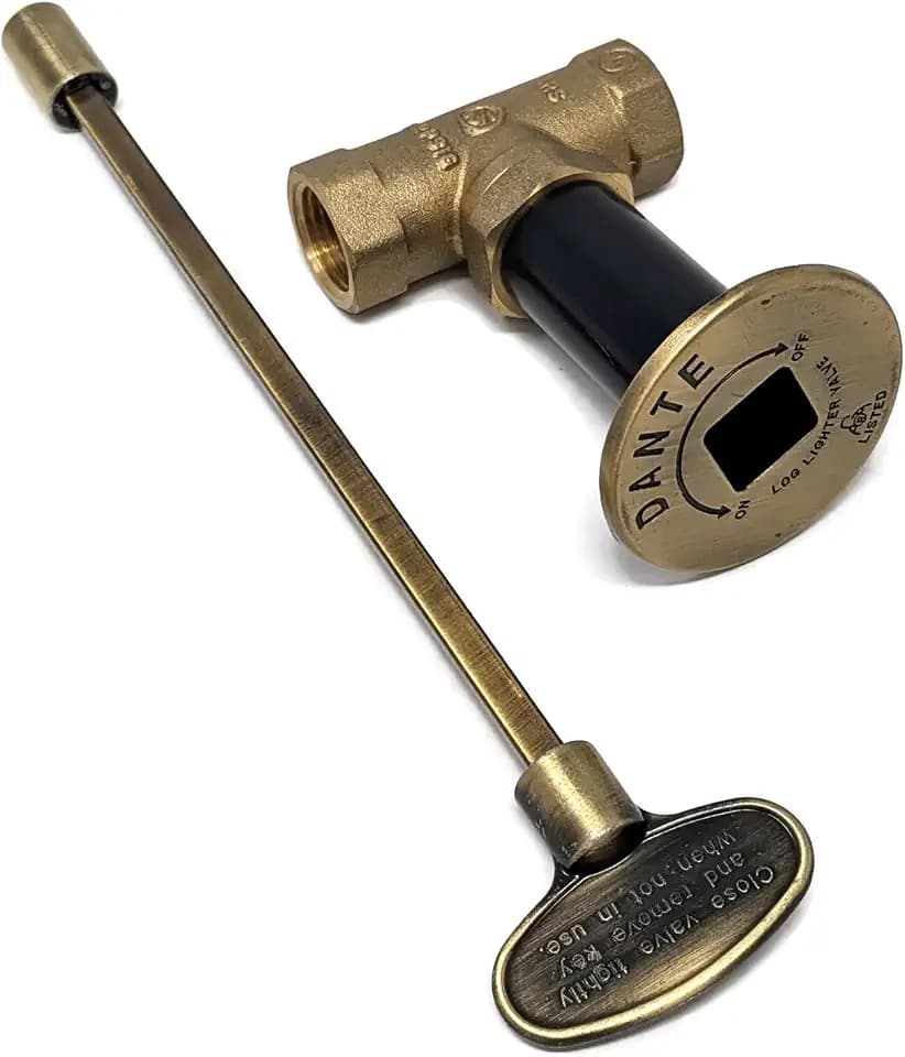 Fire Pit Gas Valve Kit | 1/2" NPT | CSA Certified Solid Brass Ball Valve, Antique Brass Flange & 8" Key | Natural Gas & Propane | Indoor/Outdoor