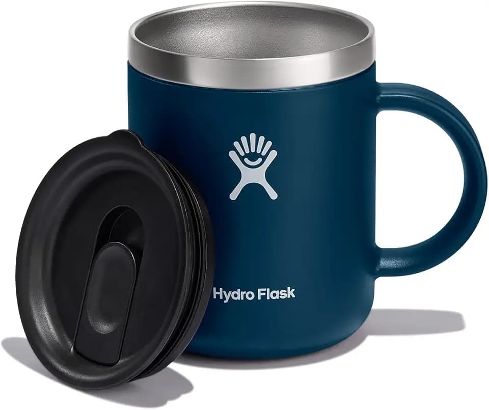 HYDRO FLASK - Kaffeebecher 354ml (12 oz) - Vakuumisolierter Thermobecher aus Edelstahl - Isolierbecher mit Griff & Steckdeckel - Reise-Becher - Spülmaschinenfester Kaffeebecher - Indigo