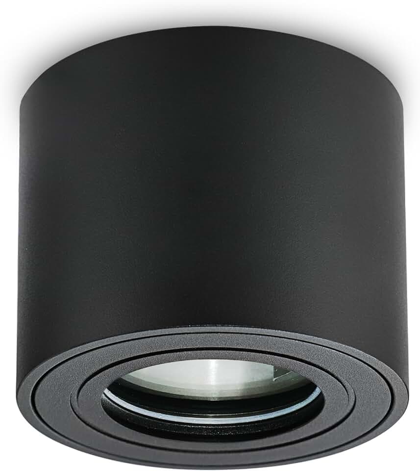 KYOTECH LED Aufbauspot flach IP44 Schwarz Aufputz Deckenleuchte Ø80x65mm für LED Module 230V Aufbauleuchte Downlight Runde Wasserschutz für Bad & Außen 1 Stück ohne Leuchtmittel