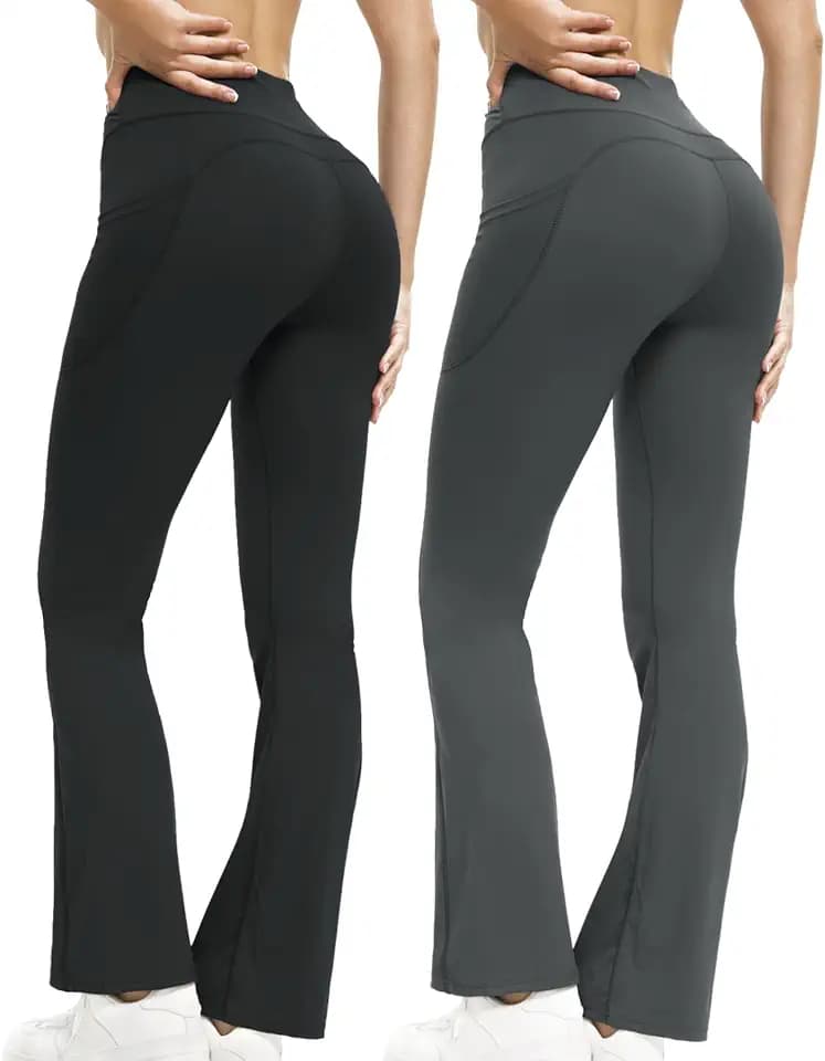 2 Packs Frauen Flare Leggings mit Taschen, Weiche, Hoch taillierte,Bauchfreie Bootcut-Workout Yoga-Hosen