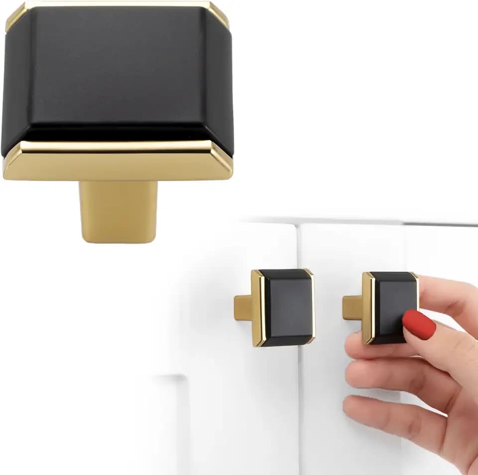 Black and Gold Cabinet Knobs Square Cabinet Pulls 10 Pack 2281