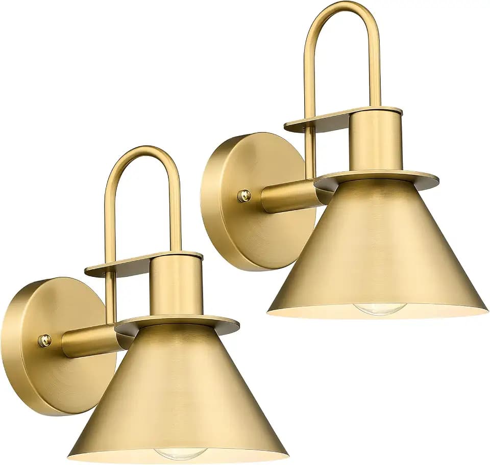 Wall Sconces Set of 2, HWH 1-Light Gold Bathroom Light Fixtures, Modern Barn Wall Lamp with Metal Shade, Indoor Wall Sconce Lighting for Bedroom Kitchen, Gold Finish, 5HZG56B-2 BG
